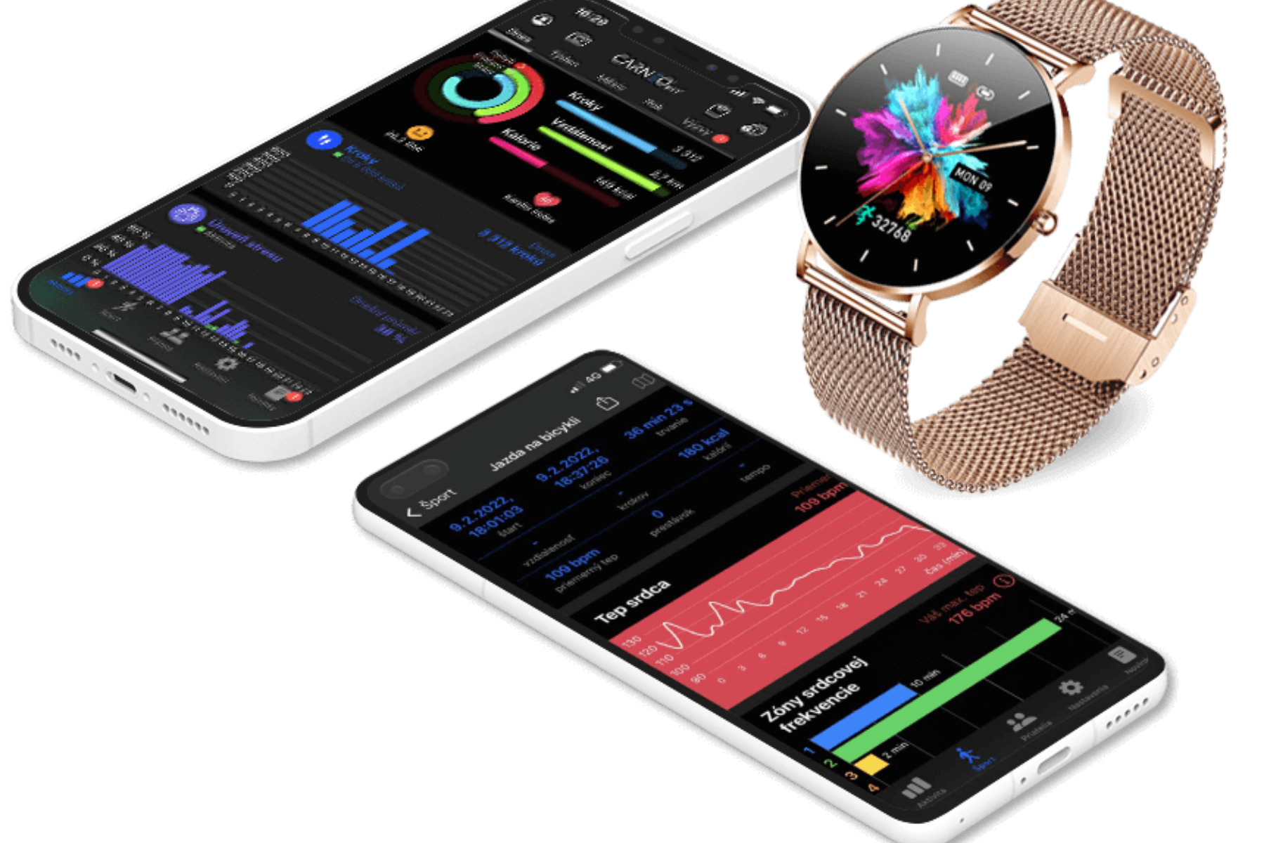 Smart hodinky Carneo Phoenix HR+ Gold app carneo FIT