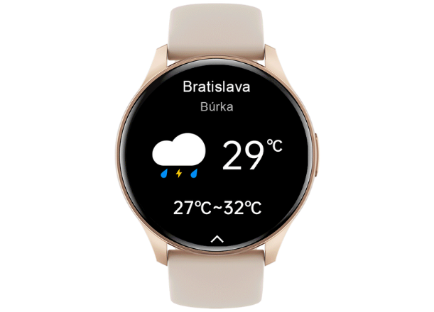 Hodinky Carneo Gear+ Essential 2nd gen. zobrazujú aktuálne počasie aj predpoveď na najbližšie dva dni.