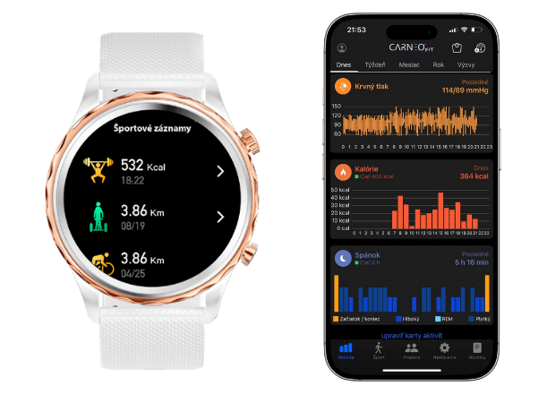 Každý pohyb sa počíta preto Smart hodinky Carneo Queen HR+ sledujú spálené kalórie podľa aktivity, dĺžky tréningu aj krokov počas dňa.