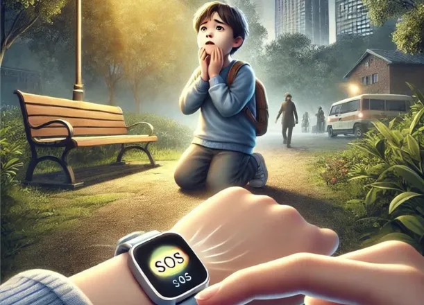 Hodinky GUARDKID+ 4G TINY Black majú SOS tlačidlo pre okamžité privolanie pomoci.