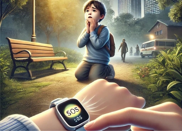 Hodinky GUARDKID+ 4G Buddy disponuje n&uacute;dzov&yacute;m SOS tlačidlom, s ktor&yacute;m si va&scaron;e dieťa vie privolať pomoc.