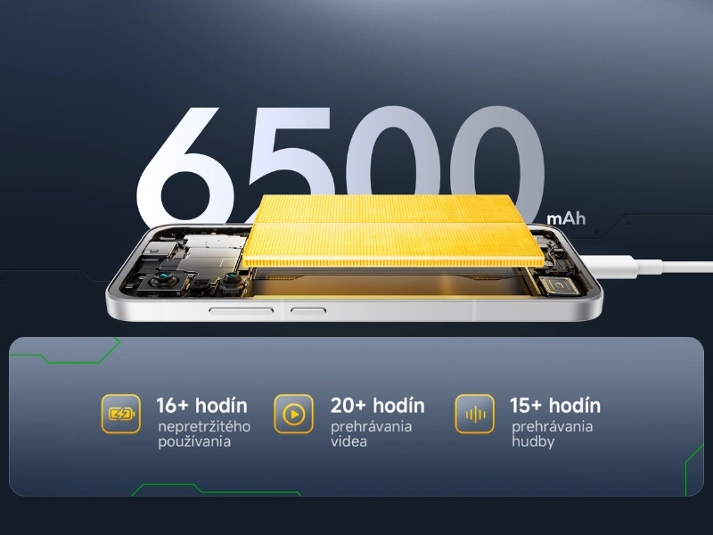 6500 mAh batéria telefónu POCO F7 Black poskytne takmer nekonečne dlhú mobilnú zábavu.