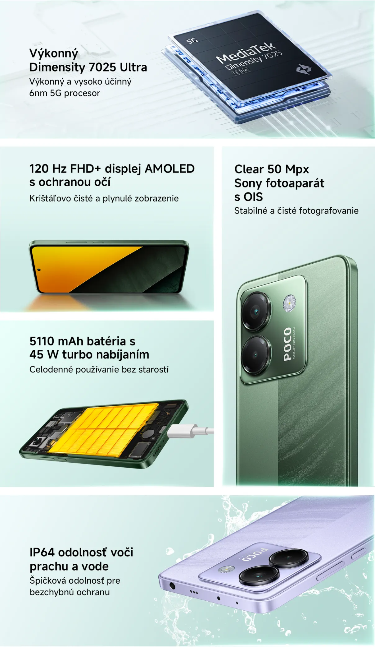 Kľúčové vlastnosti telefónu POCO M7 Pro 5G Purple.