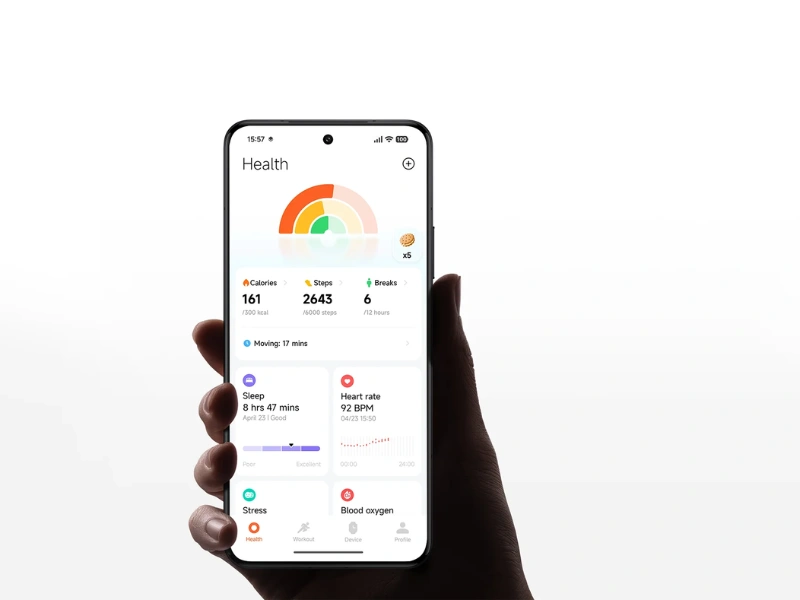 Hodinky Xiaomi Watch S5 Black sledujú tep, okysličenie krvi aj hladinu stresu.