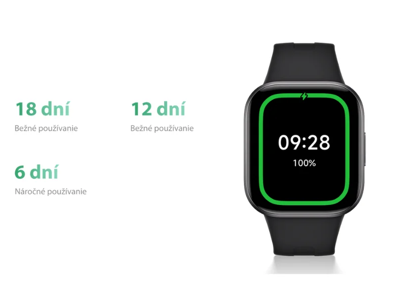 REDMI Watch 6 Active vydržia pri náročnom používaní 6 dní.