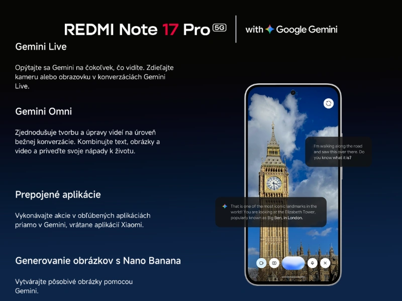 Google Gemini v smartfóne REDMI Note 17 Pro 5G vám ochotne podá pomocnú ruku pri písaní, brainstormingu, učení alebo iných kreatívnych činnostiach.