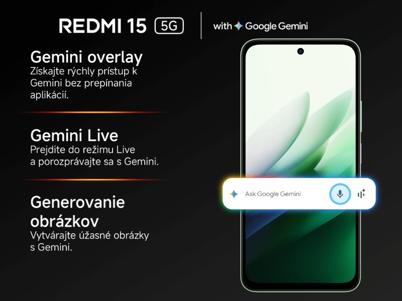 Redmi 15 5G disponuje s Gemini AI.