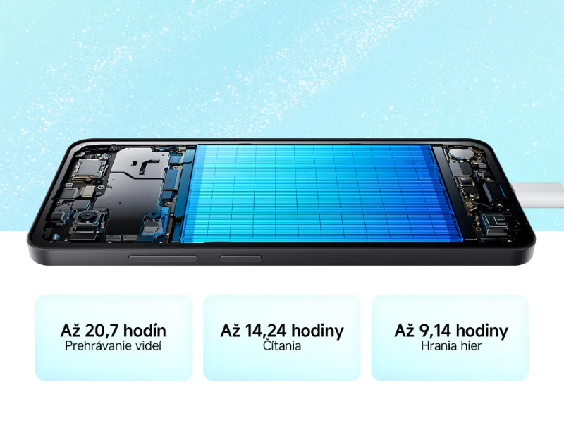 5200 mAh batéria telefónu Redmi A5 Sandy Gold vám prinesie hodiny vašej obľúbenej zábavy.