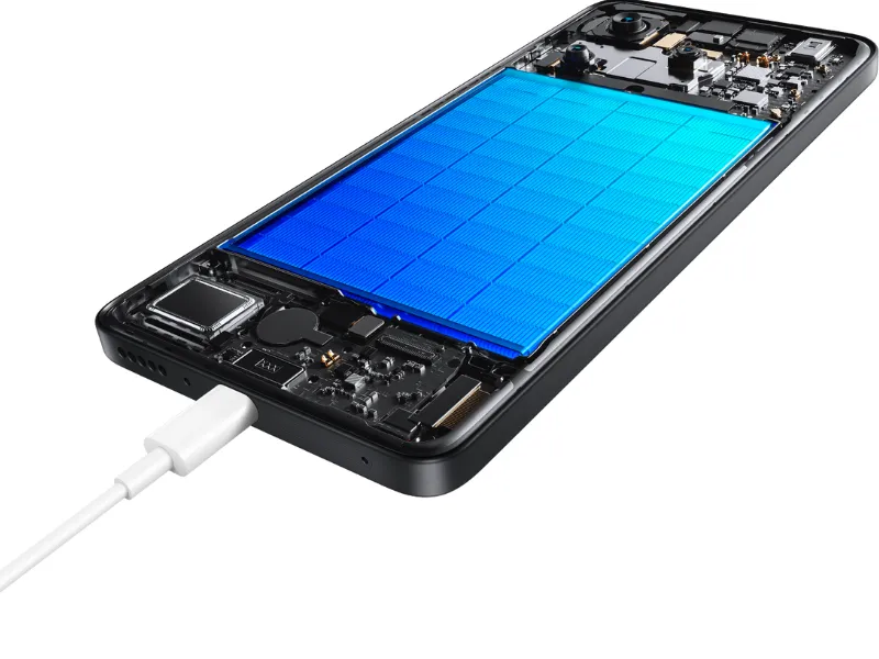 5110 mAh batéria telefónu Redmi Note 14 5G vám prinesie hodiny vašej obľúbenej zábavy.