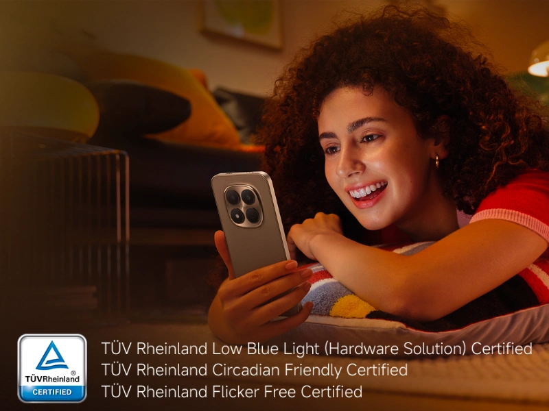 Či už pozer&aacute;te filmy, hr&aacute;te hry alebo len tak bl&uacute;dite po soci&aacute;lnych sieťach, pred unaven&yacute;mi očami v&aacute;s ochr&aacute;ni displej telef&oacute;nu Redmi Note 15 Pro s trojn&aacute;sobnou certifik&aacute;ciou T&Uuml;V Rheinland.