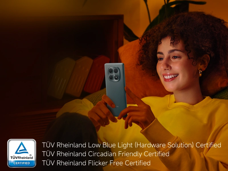 Či už pozer&aacute;te filmy, hr&aacute;te hry alebo len tak bl&uacute;dite po soci&aacute;lnych sieťach, pred unaven&yacute;mi očami v&aacute;s ochr&aacute;ni displej telef&oacute;nu Redmi Note 15 s trojn&aacute;sobnou certifik&aacute;ciou T&Uuml;V Rheinland.