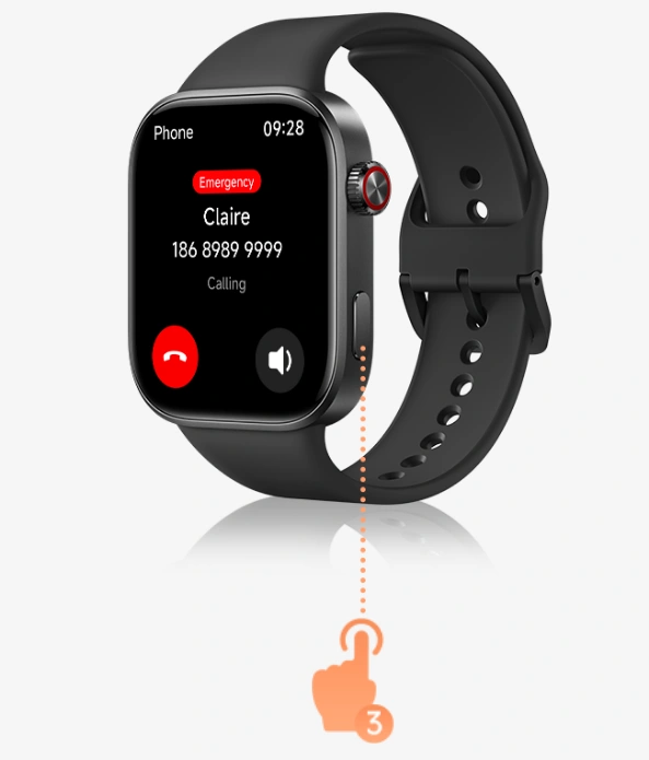 Trojit&eacute; stlačenie tlačidla na hodink&aacute;ch Redmi Watch 6 NFC spust&iacute; volanie na n&uacute;dzov&yacute; kontakt.
