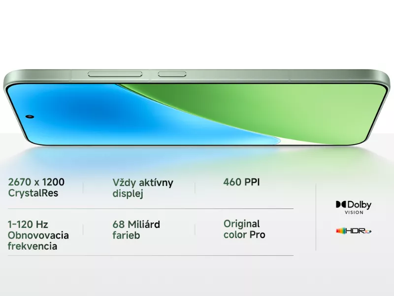 Ponorte sa do svojho obľúbeného obsahu a vychutnajte si každý detail na novom 6,67“ CrystalRes AMOLED displeji telefónu Xiaomi 15 12/256GB Green.