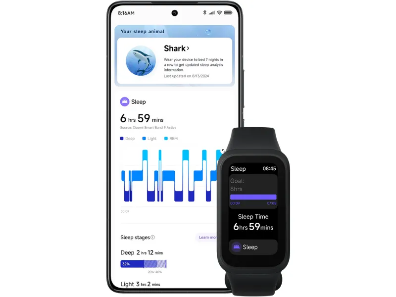 Sledovanie kvality sp&aacute;nku s n&aacute;ramkom Xiaomi Smart Band 9 Active v&aacute;m pom&ocirc;žu vybudovať si zdrav&eacute; spankov&eacute; n&aacute;vyky tak aby ste sa zakažd&yacute;m zob&uacute;dzali odpočinut&yacute;.