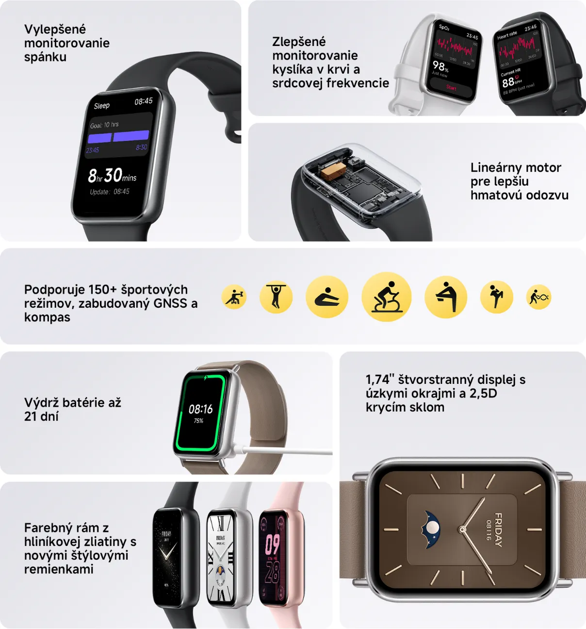 Kľúčové vlastnosti náramku Xiaomi Smart Band 9 Pro.