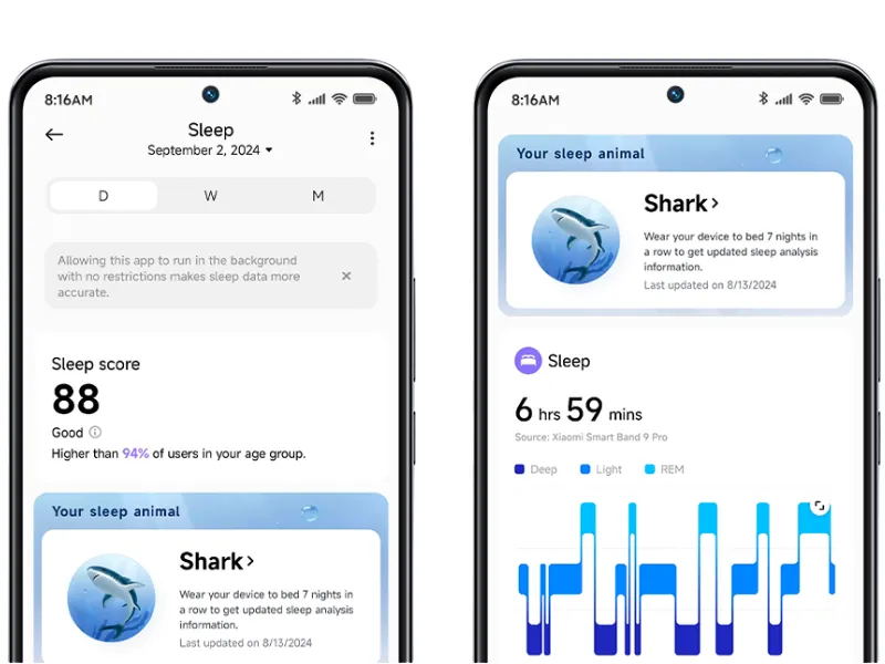 Sledovanie kvality spánku s náramkom Xiaomi Smart Band 9 Pro vám pomôžu vybudovať si zdravé spankové návyky tak aby ste sa zakaždým zobúdzali odpočinutý.