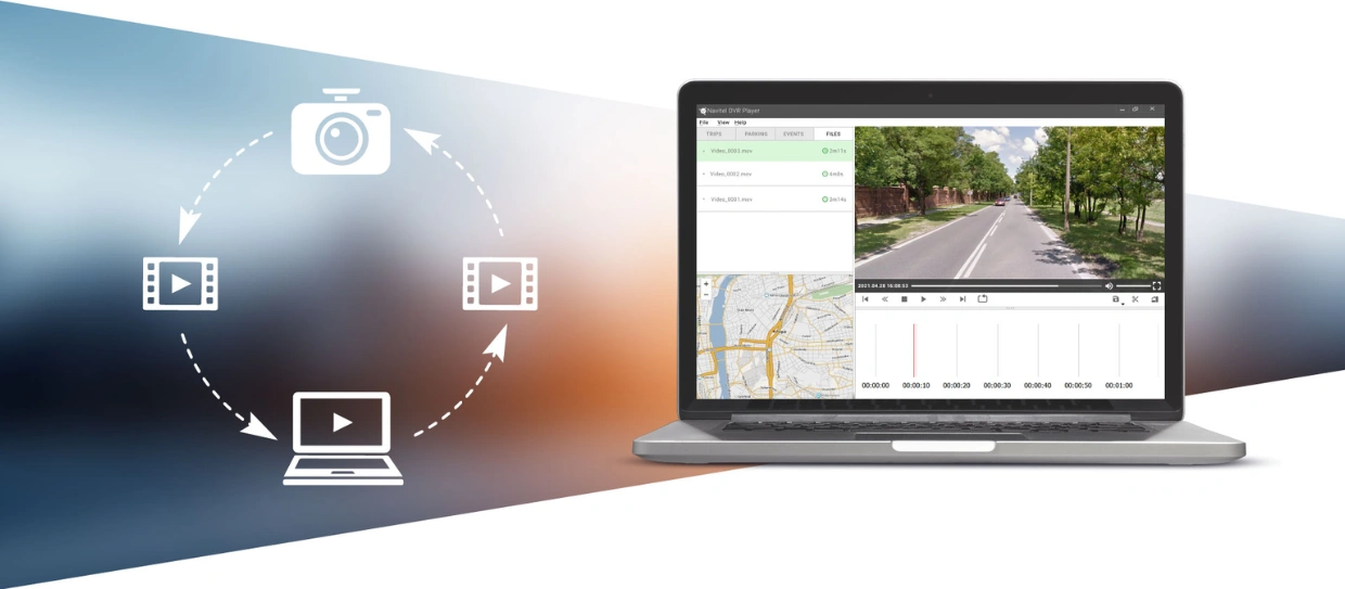 Dáta autokamery NAVITEL R385 GPS môžete spravovať pomocou programu DVR Player.