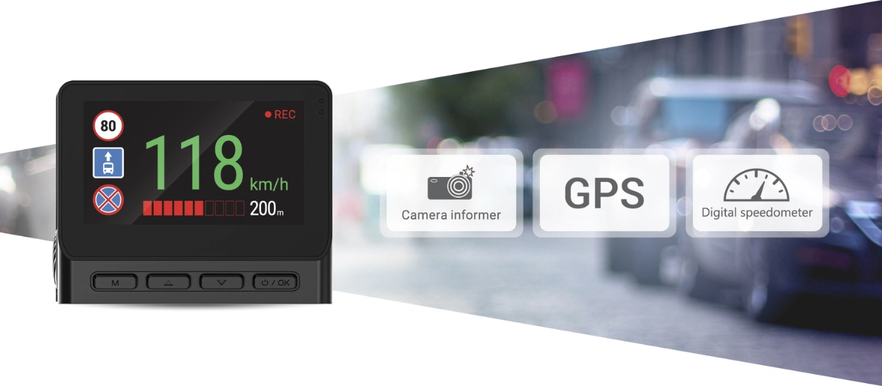 Autokamera NAVITEL RS985 GPS disponuje GPS informátorom.