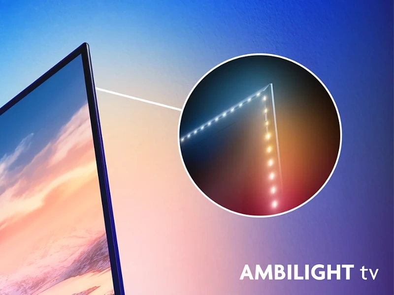 Technológia Ambilight na televízore PHILIPS 48OLED811/12 prináša integrované LED svetlá, ktoré reagujú na obraz.