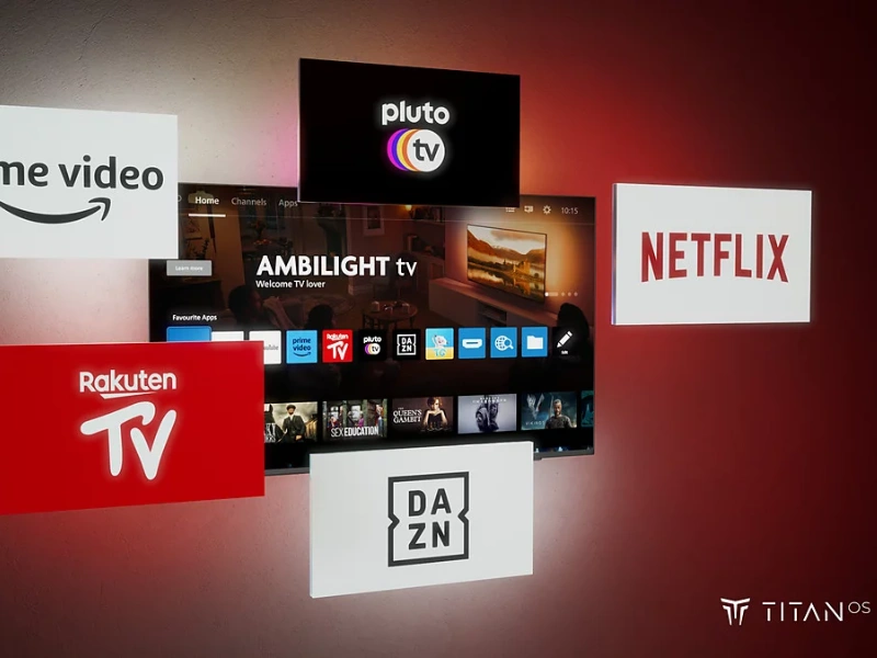 Smart platforma Titan OS v TV PHILIPS 50PQS9011/12 združuje obľ&uacute;ben&eacute; streamovacie aplik&aacute;cie na jednom mieste.