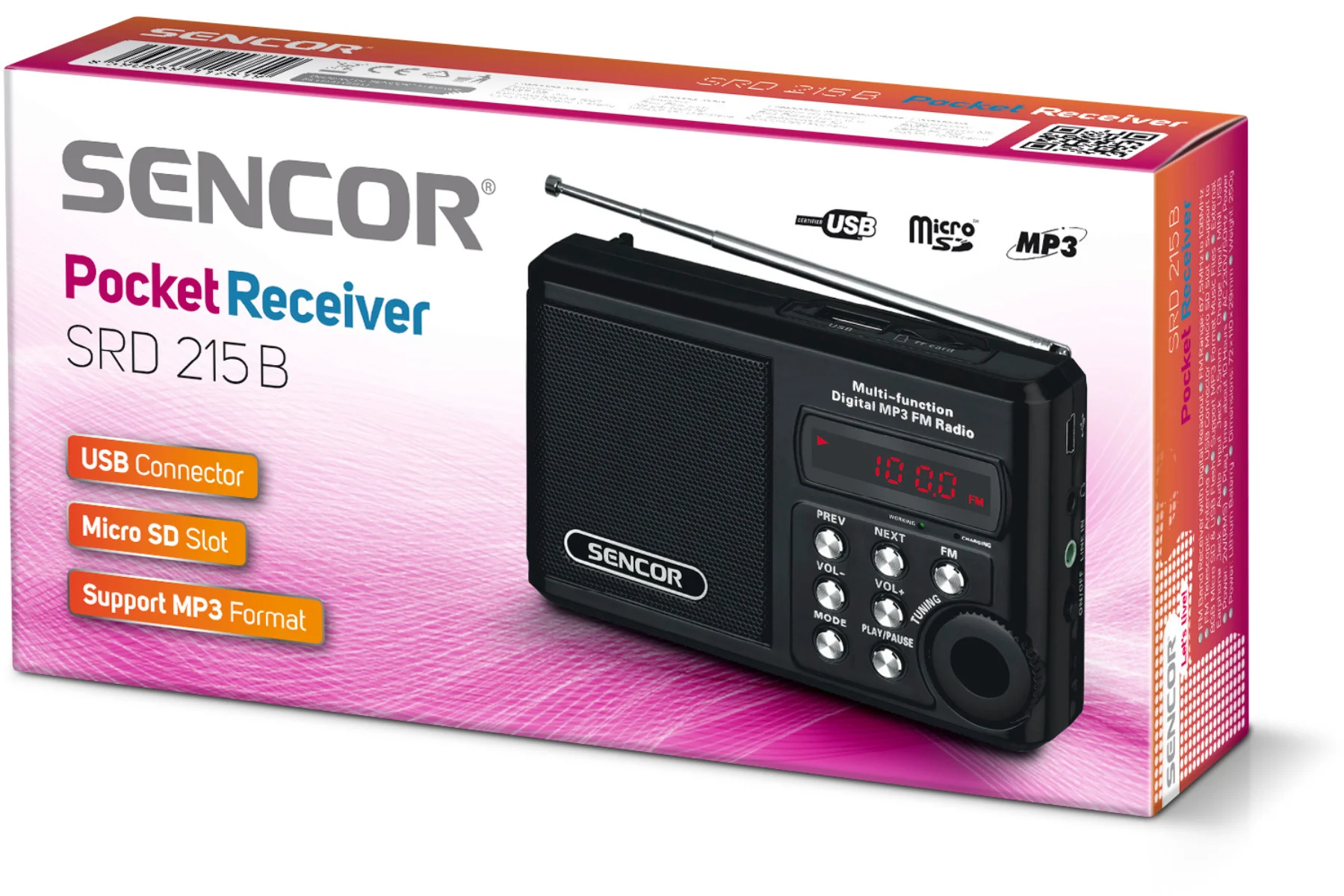 Prenosné rádio Sencor SRD 215 B prehravanie hudby