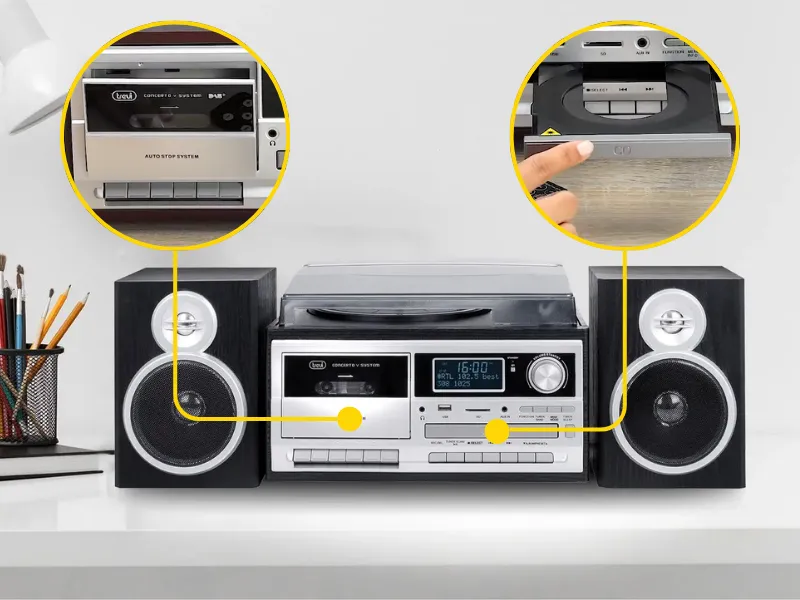 Vložte do HiFi systému Trevi TT 1072 DAB Black hudobné CD, CD-MP3 alebo audiokazety a prežite znovu vzácne chvíle ukryté v jednotlivých skladbách.