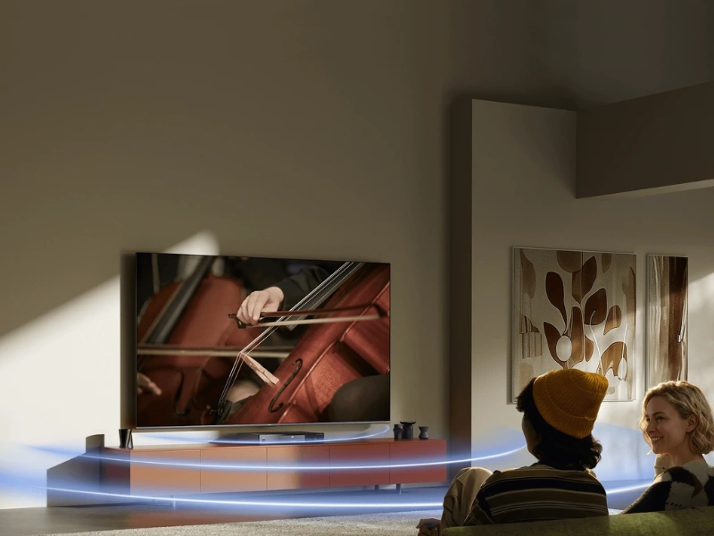 Bohatú zvukovú kulisu v televízore Xiaomi TV S Mini LED 55 2026 zabezpečujú technológie Dolby Audio a DTS:X.
