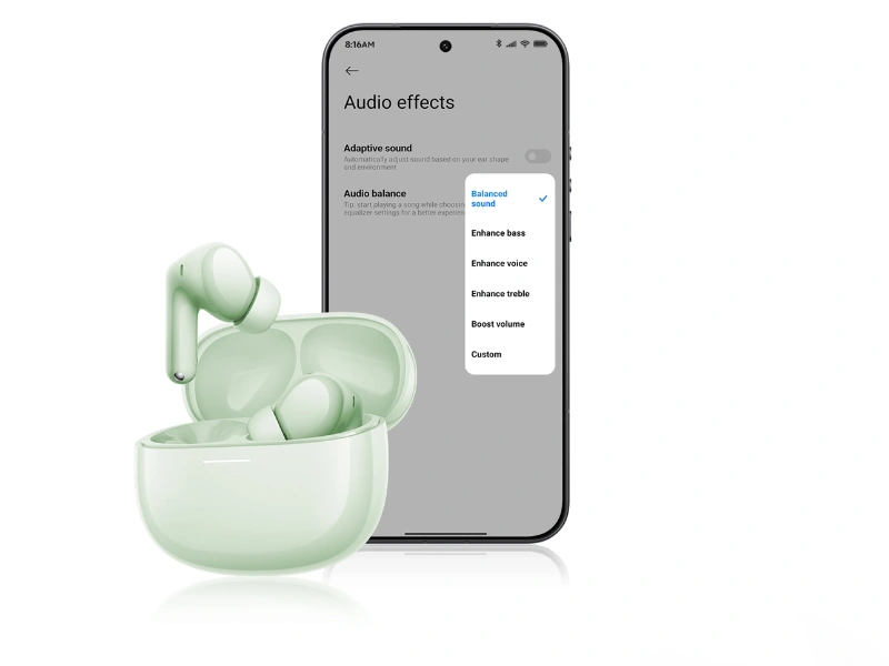 Bezdr&ocirc;tov&eacute; sl&uacute;chadl&aacute; Xiaomi Redmi Buds 8 disponuje až 5 prednastaven&yacute;mi režimami ekvaliz&eacute;ru.