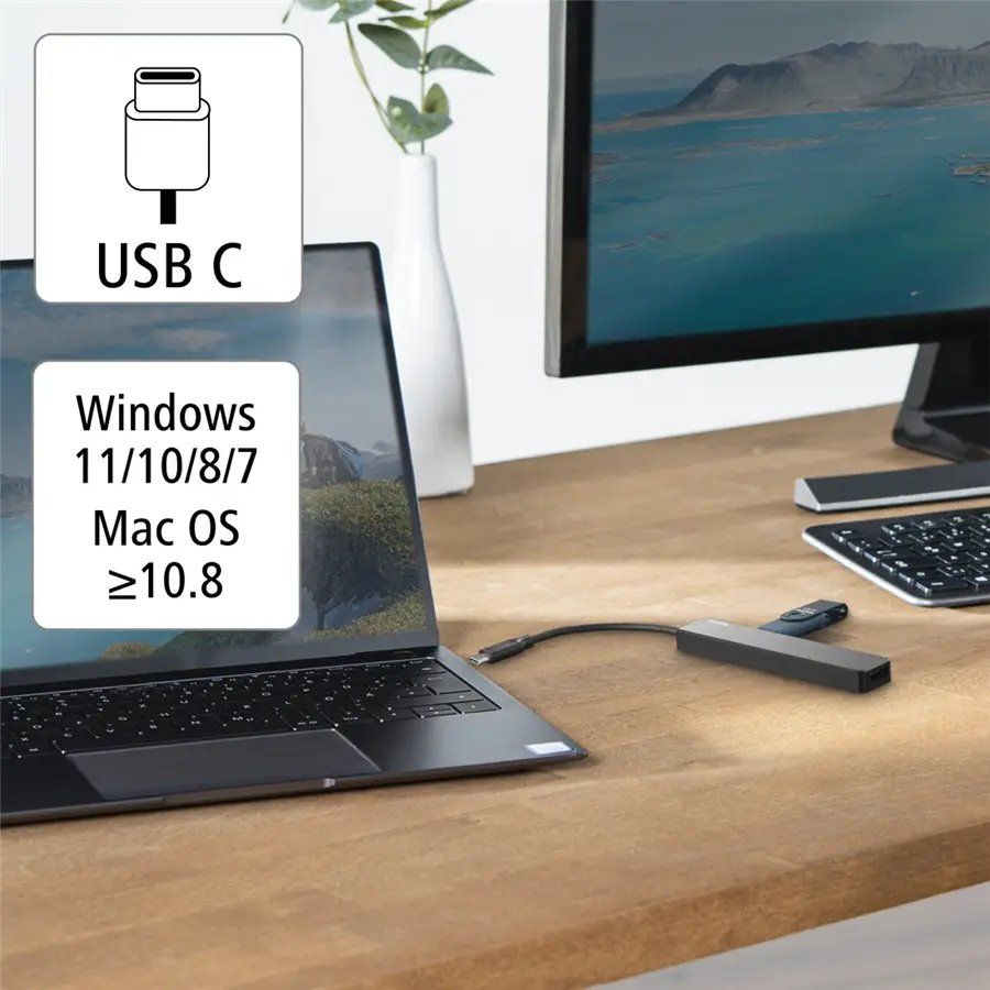 USB-C HUB MULTIPORT 4X USB 1X HDMI HAMA kompatibilita