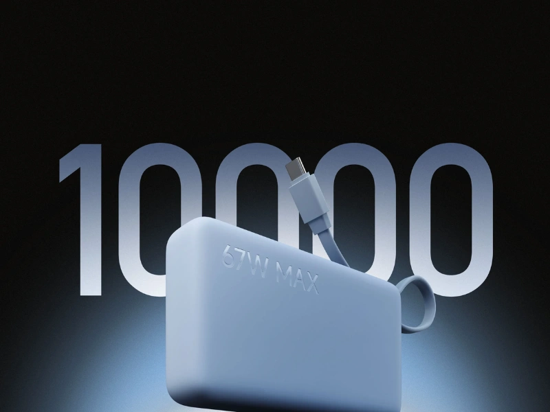 Powerbanka Xiaomi 67 W 10 000 v odtieni Ice Blue má štýlový minimalistický dizajn.