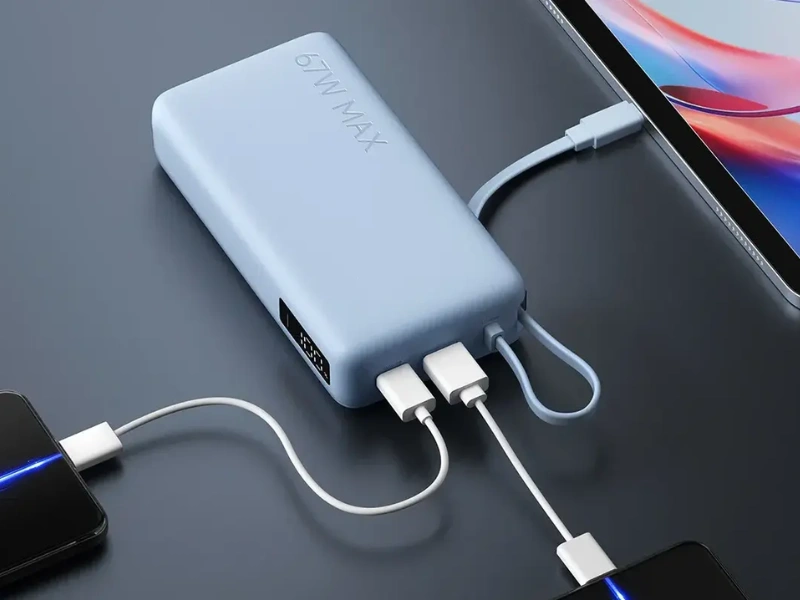 Vďaka 3 portom môžete na powerbanke Xiaomi 67 W 20 000 v jeden moment nabíjať viacero zariadení.