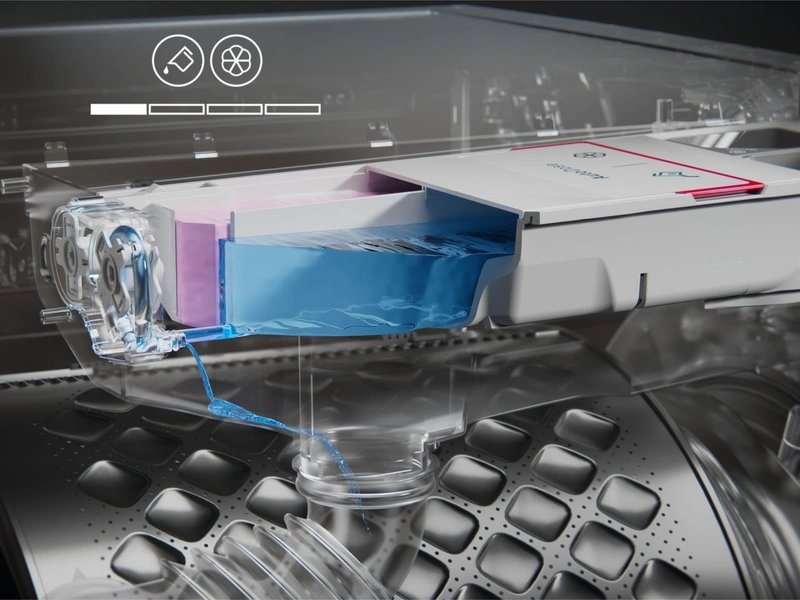 Spredu plnená práčka AEG LFR85146QC disponuje systémom AutoDose, ktorý pomocou senzorov odmeria správne množstvo pracieho prostriedku pre každú dávku bielizne, čím znižuje spotrebu až o 60 %.