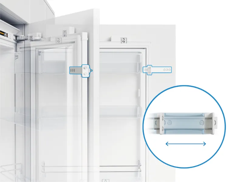 Klzné pánty chladničky Beko BCNA275E4SN zaručí jednoduchú inštaláciu a perfektný ničím nerušený vzhľad kuchyne.
