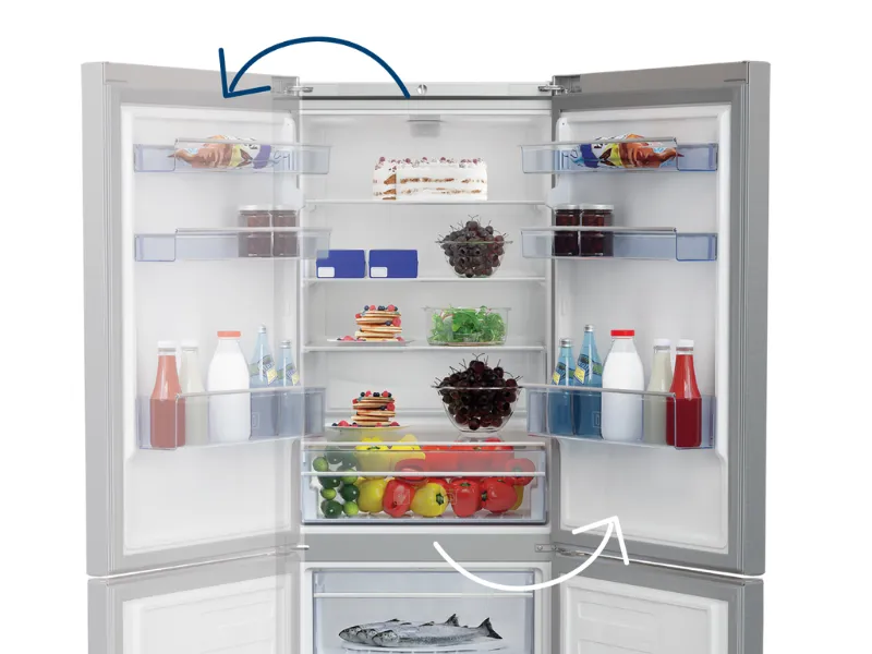 S možnosťou ot&aacute;čania dver&iacute; chladničky Beko RDSA240K40SN si doprajete kuchyňu snov bez obmedzen&iacute;