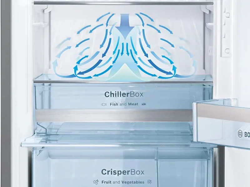 Syst&eacute;m Multi Airflow distribuuje chladn&yacute; vzduch rovnomerne po celej mrazničke Bosch GSN58VWEV.