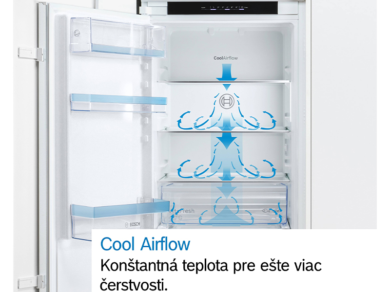 Teplota v chladničke Bosch KIN86VSE0 je rovnomerne rozložená vďaka systému Eco Airflow.