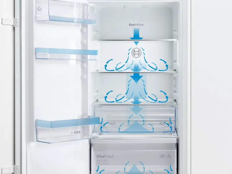 So systémom Eco Airflow je teplota a vlhkosť rovnomerne rozložená po celej chladničke Bosch KIN86ADD0, vďaka čomu si vaše potraviny zachovajú takú čerstvosť, ako keby ste ich práve priniesli z trhu.