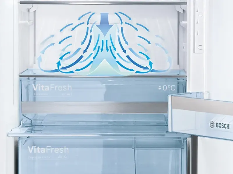 Systém Multi Airflow v chladničke Bosch KFF96PIEP rovnomerne distribuuje chladný vzduch