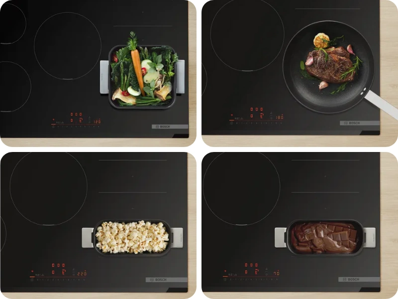 Funkcia PerfectFry Plus dosky Bosch PVQ631HC1E zabráni pripaleniu jedla