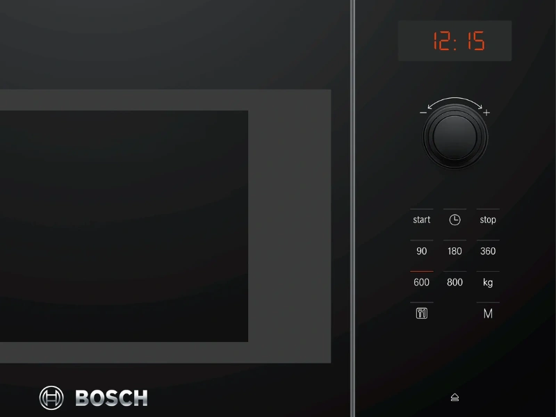 Zápustné voliče uľahčujú údržbu mikrovlnky Bosch BFL523MB1F.