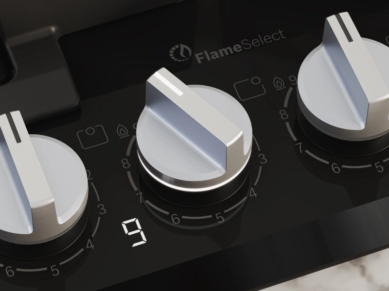 Technológia FlameSelect na varnej doske Bosch PPP6A6I10 ponúka 9 presne definovaných stupňov výkonu.