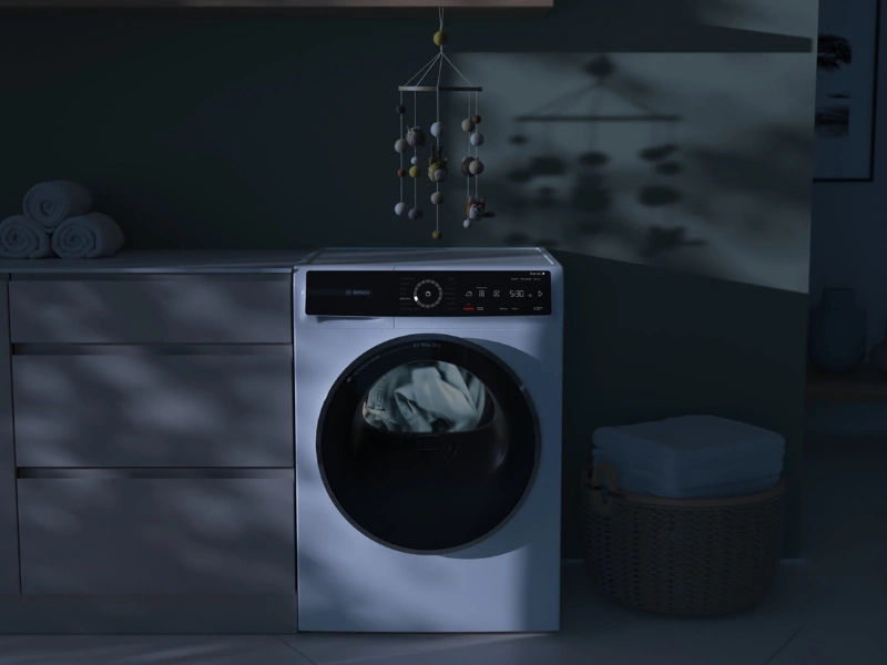 Sušička Bosch WRB247CNBY pracuje potichu vďaka programu Silent Dry.