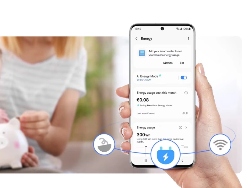 Aplikácia SmartThings Energy vám umožní sledovať spotrebu chladničky Samsung RB38C775CS9/EF priamo v telefóne.