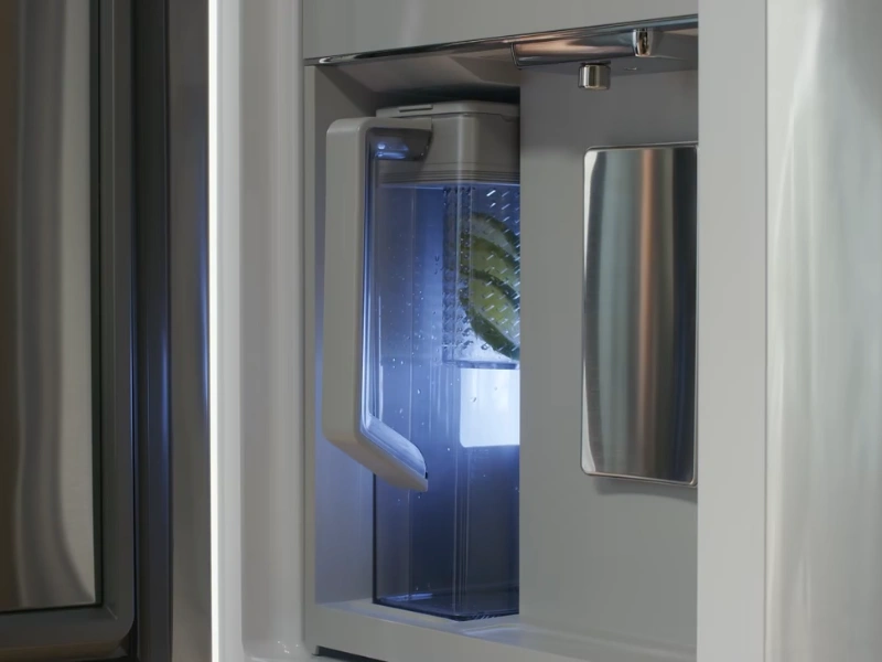 Výdajník Beverage Center v chladničke Samsung RF65DG960ESREO automaticky doplní 1,4 l nádobu vychladenou vodou.