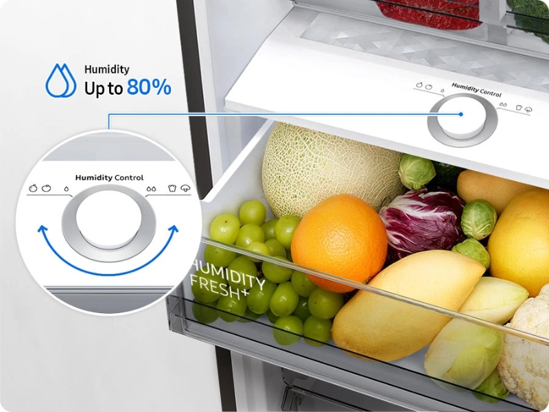 Humidity Fresh+ udržiava v chladničke Samsung RB38C7AGWS9/EF optimálnu vlhkosť, aby ovocie a zelenina zostali dlhšie čerstvé.