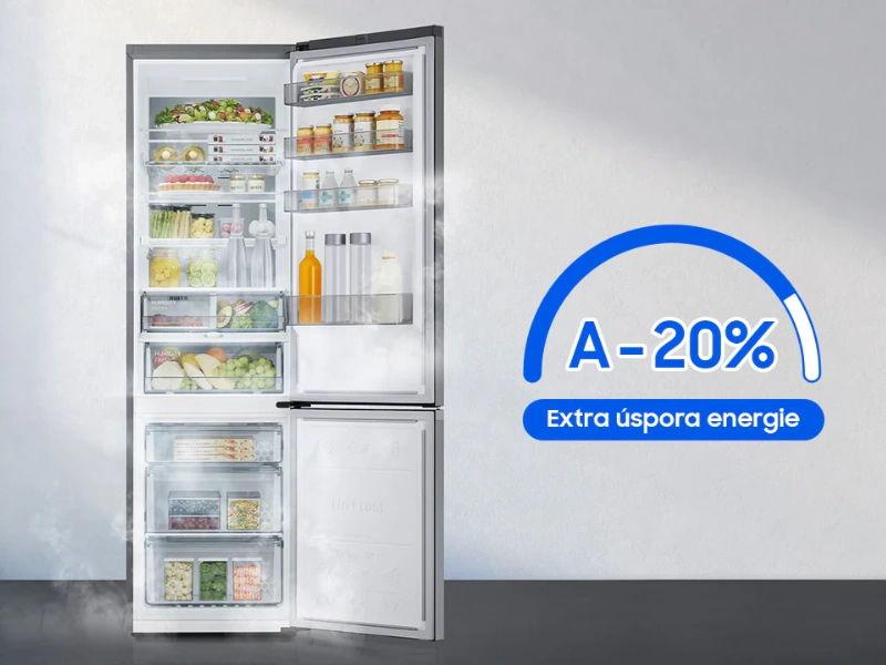 Chladnička Samsung RB38C7AGWS9/EF dosahuje až o 20 % vyššiu úsporu, než je minimálna hranica pre energetickú triedu A.