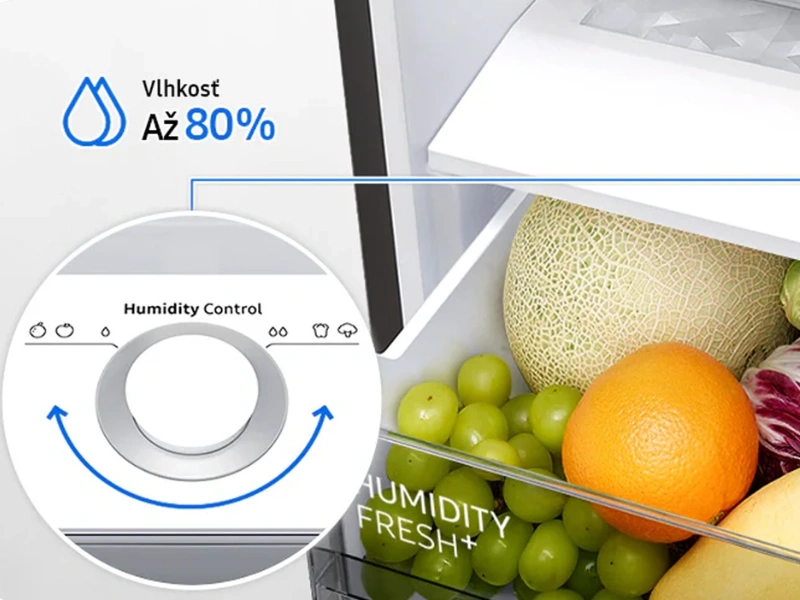Humidity Fresh+ udržiava v chladničke Samsung RB34C675DSA/EF optimálnu vlhkosť, aby ovocie a zelenina zostali dlhšie čerstvé.