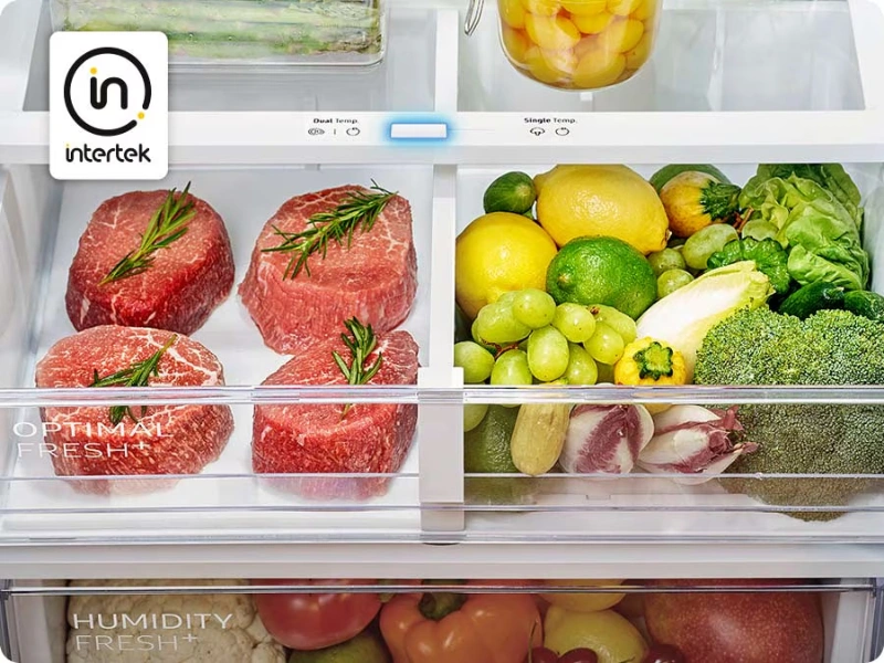 Optimal Fresh+ umožňuje rozdeliť z&aacute;suvku v chladničke Samsung RL38C776ASR/EF na dve z&oacute;ny s r&ocirc;znou teplotou pre m&auml;so, ryby, ovocie a zeleninu.
