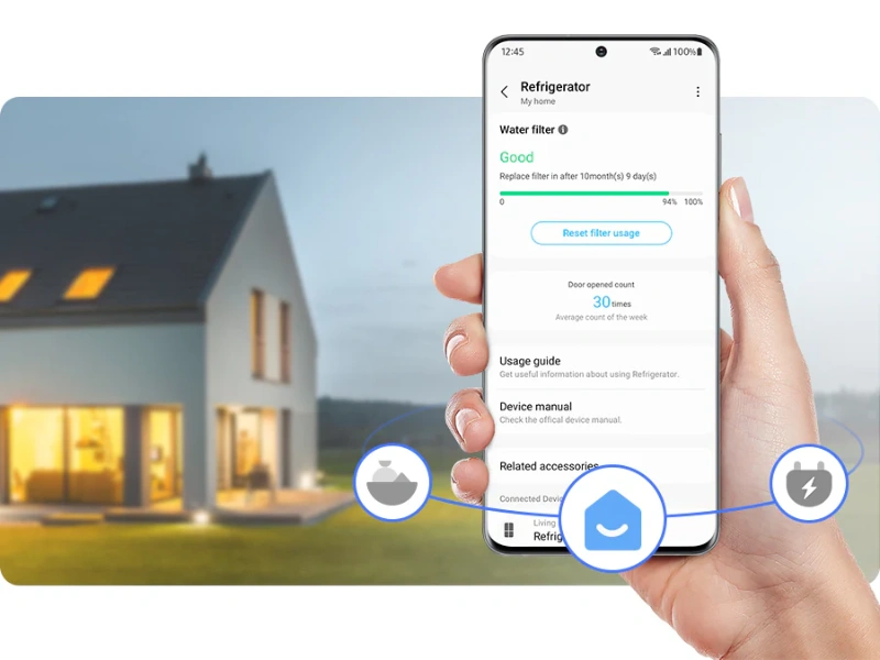 Aplik&aacute;cia SmartThings Energy v&aacute;m umožn&iacute; sledovať spotrebu chladničky Samsung RL38C776ASR/EF priamo v telef&oacute;ne.