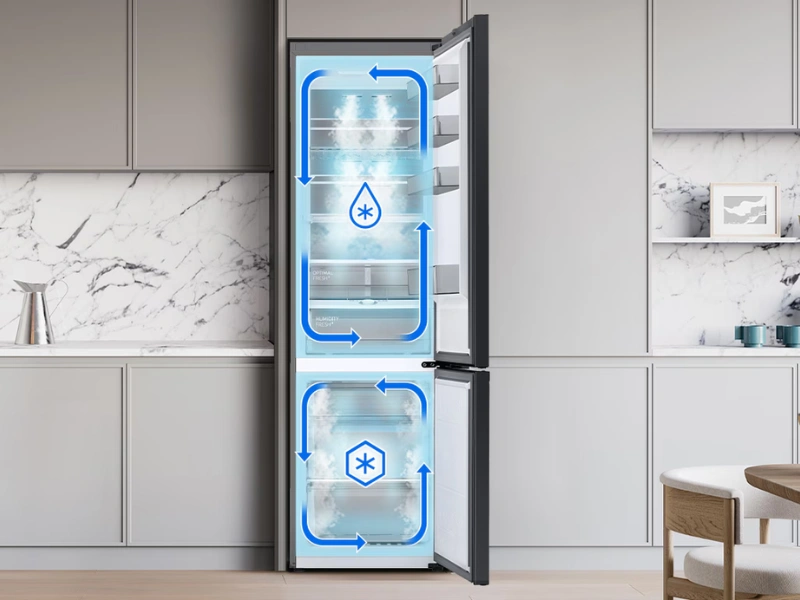 Twin Cooling v chladničke Samsung RL38C776ASR/EF zabezpeč&iacute; nez&aacute;visl&eacute; chladenie, optim&aacute;lnu vlhkosť a zabr&aacute;ni mie&scaron;aniu pachov.